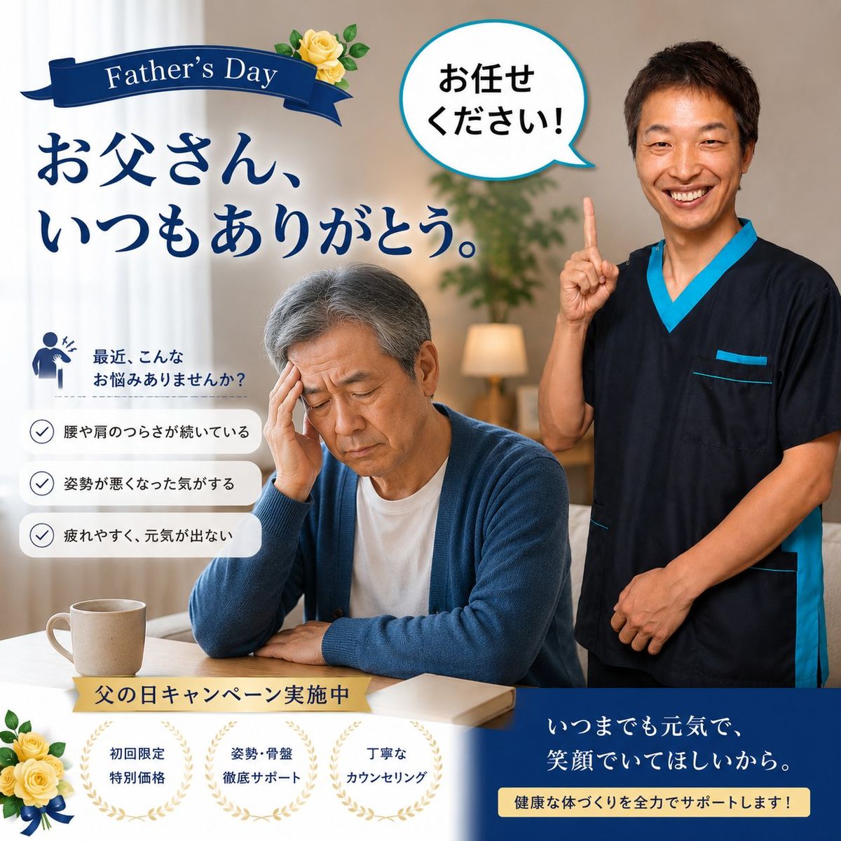 父の日・お父さんのがんばりすぎサイン｜ひなた整骨院